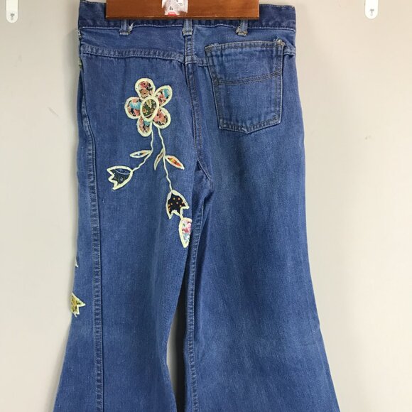 Women's Vintage Pentimento wide flare small size boho applique jeans - Picture 7 of 10